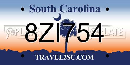 8ZI754 South Carolina License Plate
