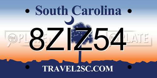 8ZIZ54 South Carolina License Plate