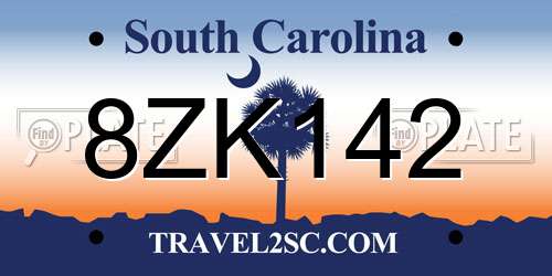 8ZK142 South Carolina License Plate