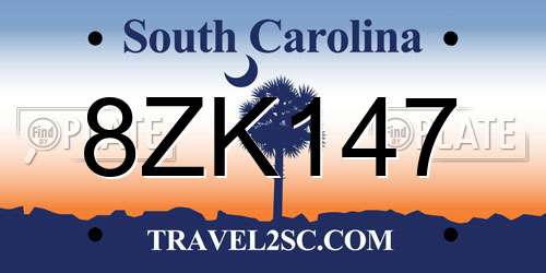 8ZK147 South Carolina License Plate