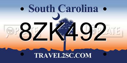 8ZK492 South Carolina License Plate