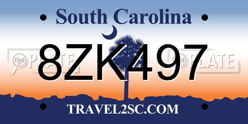 8ZK497 South Carolina License Plate