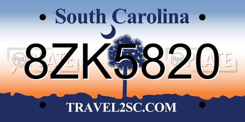 8ZK5820 South Carolina License Plate