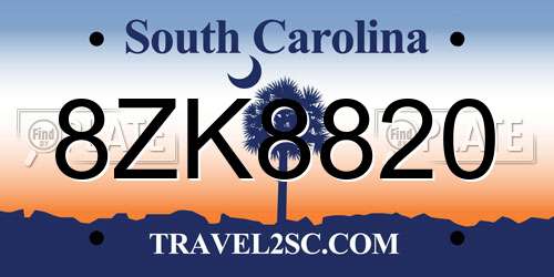 8ZK8820 South Carolina License Plate