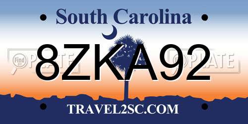 8ZKA92 South Carolina License Plate