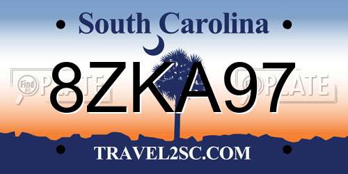 8ZKA97 South Carolina License Plate
