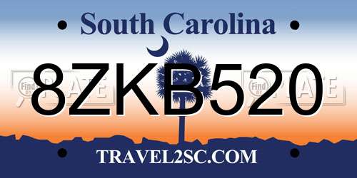 8ZKB520 South Carolina License Plate