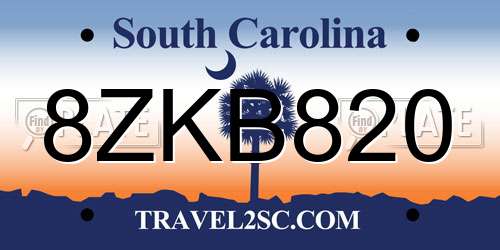 8ZKB820 South Carolina License Plate