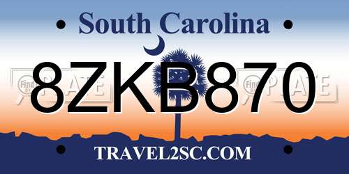 8ZKB870 South Carolina License Plate