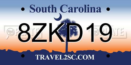 8ZKD19 South Carolina License Plate