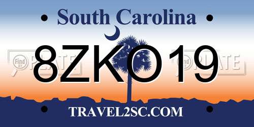 8ZKO19 South Carolina License Plate