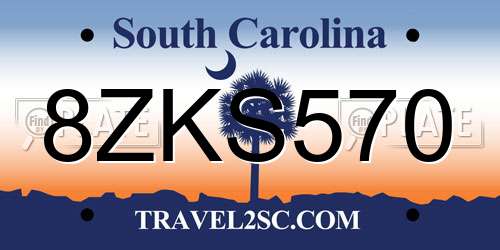 8ZKS570 South Carolina License Plate
