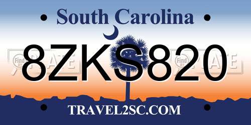 8ZKS820 South Carolina License Plate