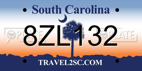 8ZL132 South Carolina License Plate