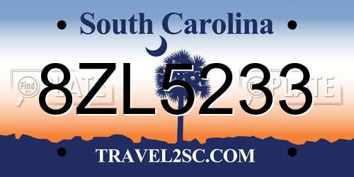 8ZL5233 South Carolina License Plate