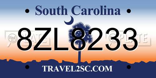 8ZL8233 South Carolina License Plate