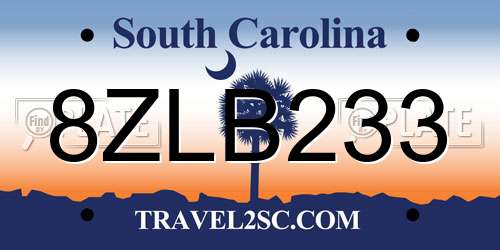 8ZLB233 South Carolina License Plate