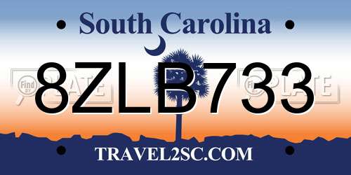 8ZLB733 South Carolina License Plate