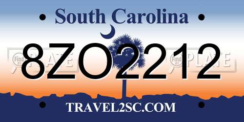 8ZO2212 South Carolina License Plate