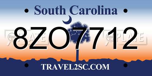 8ZO7712 South Carolina License Plate