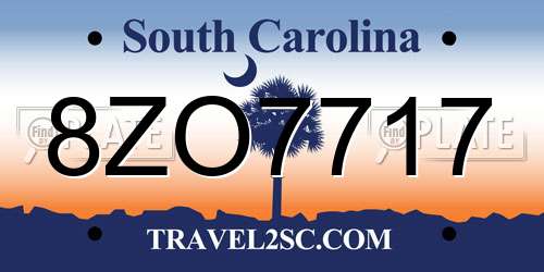 8ZO7717 South Carolina License Plate