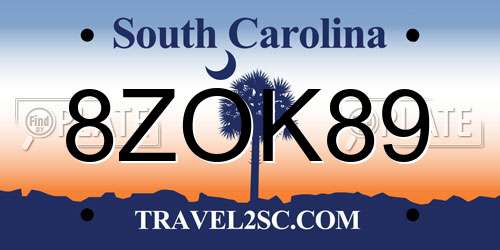 8ZOK89 South Carolina License Plate
