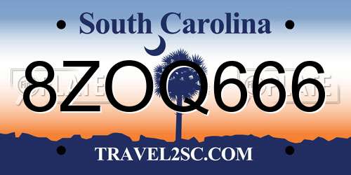 8ZOQ666 South Carolina License Plate