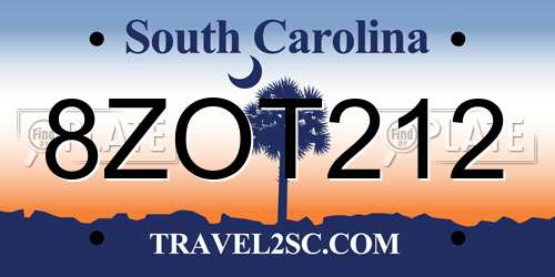 8ZOT212 South Carolina License Plate