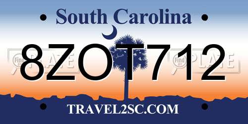 8ZOT712 South Carolina License Plate