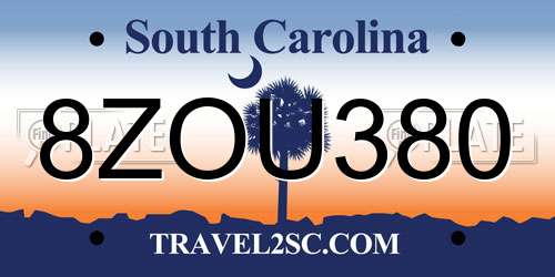 8ZOU380 South Carolina License Plate
