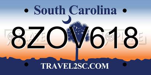 8ZOV618 South Carolina License Plate