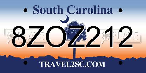 8ZOZ212 South Carolina License Plate
