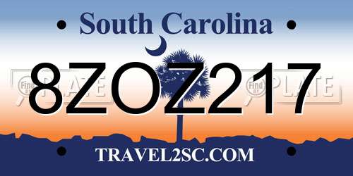 8ZOZ217 South Carolina License Plate