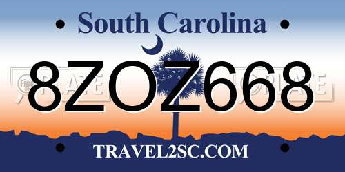 8ZOZ668 South Carolina License Plate