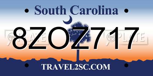 8ZOZ717 South Carolina License Plate