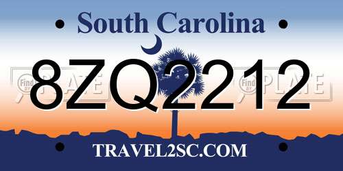 8ZQ2212 South Carolina License Plate