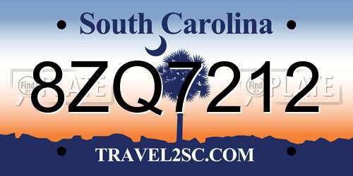 8ZQ7212 South Carolina License Plate