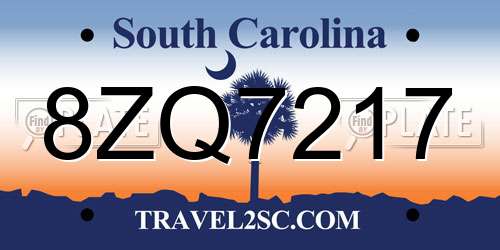 8ZQ7217 South Carolina License Plate
