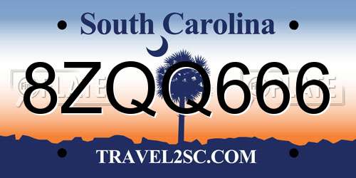 8ZQQ666 South Carolina License Plate