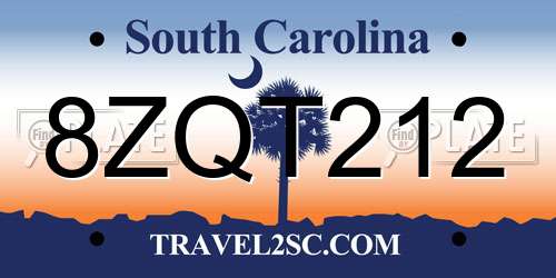 8ZQT212 South Carolina License Plate