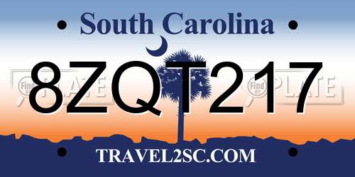 8ZQT217 South Carolina License Plate