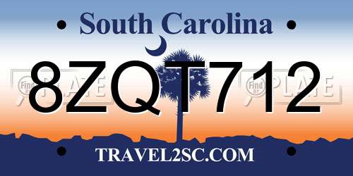 8ZQT712 South Carolina License Plate
