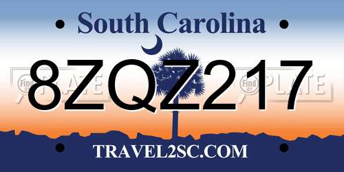 8ZQZ217 South Carolina License Plate