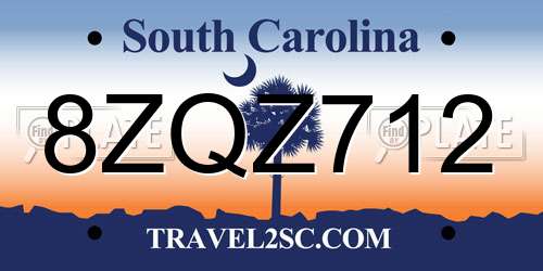 8ZQZ712 South Carolina License Plate