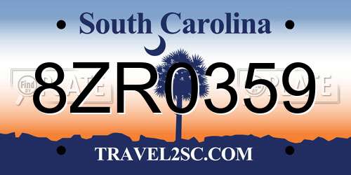 8ZR0359 South Carolina License Plate