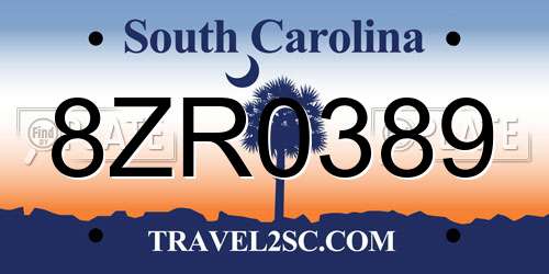 8ZR0389 South Carolina License Plate