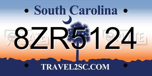 8ZR5124 South Carolina License Plate