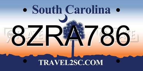 8ZRA786 South Carolina License Plate