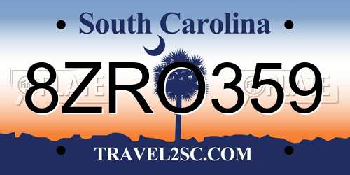 8ZRO359 South Carolina License Plate