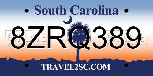 8ZRQ389 South Carolina License Plate